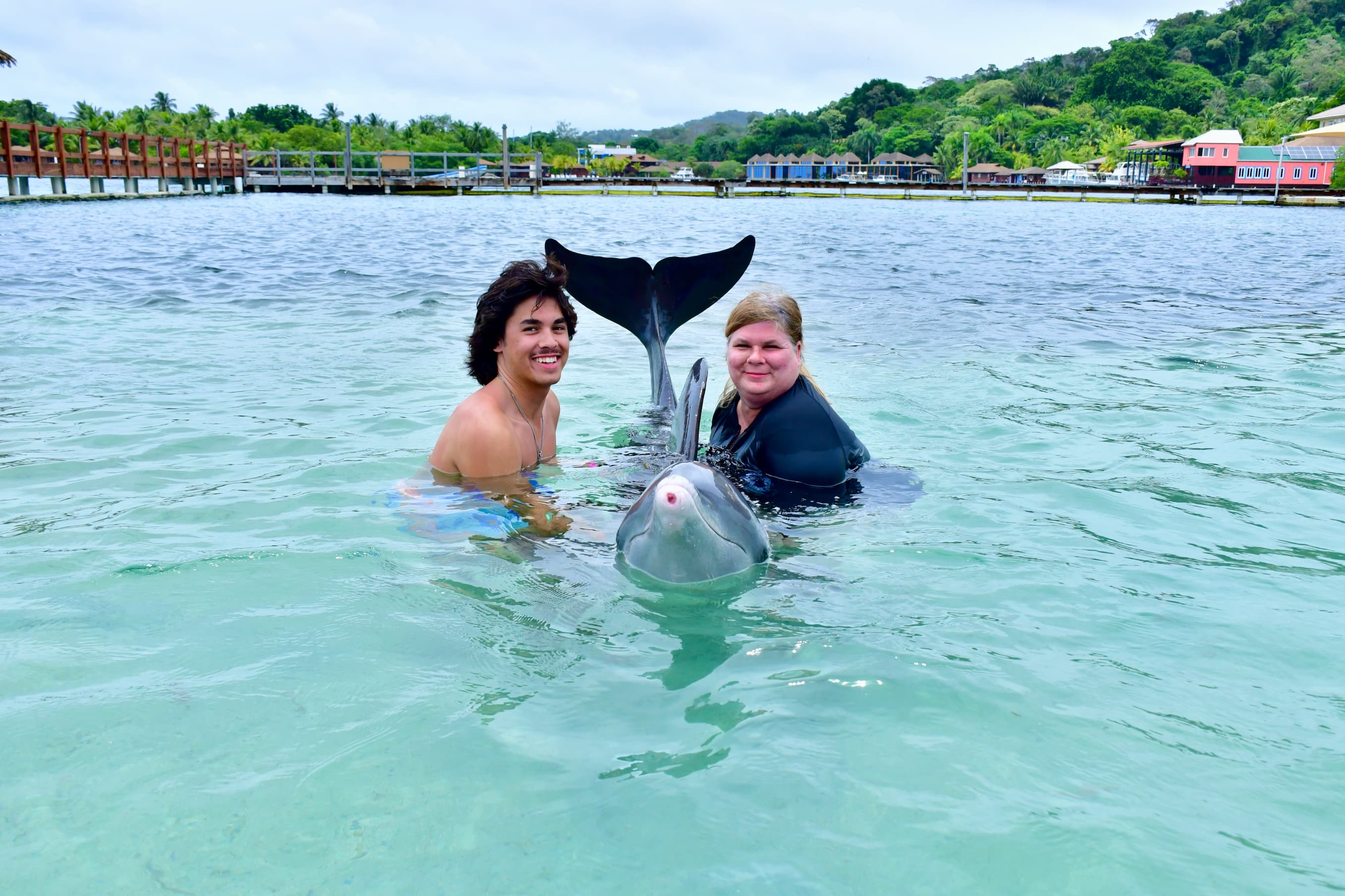 dolphin post with bridget and jude at Dolphin Swim & Snorkel anthony's key resort